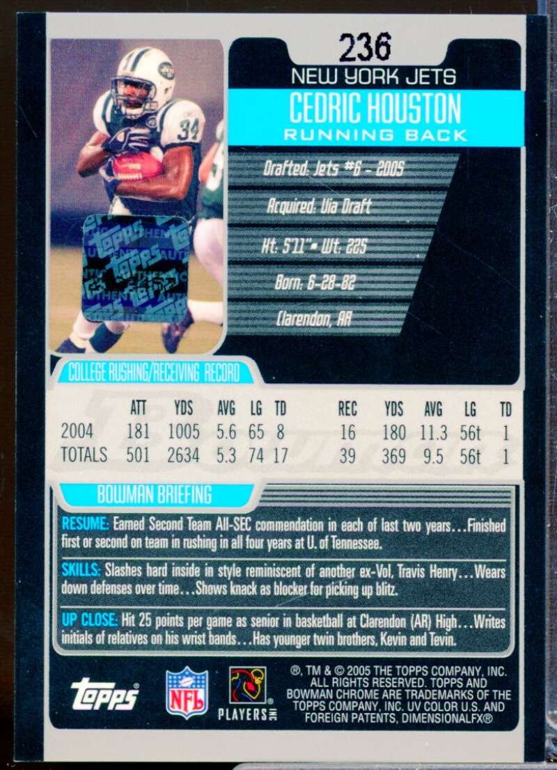 Cedric Houston RC Card 2005 Bowman Chrome Rookie Autograph #236  Image 2