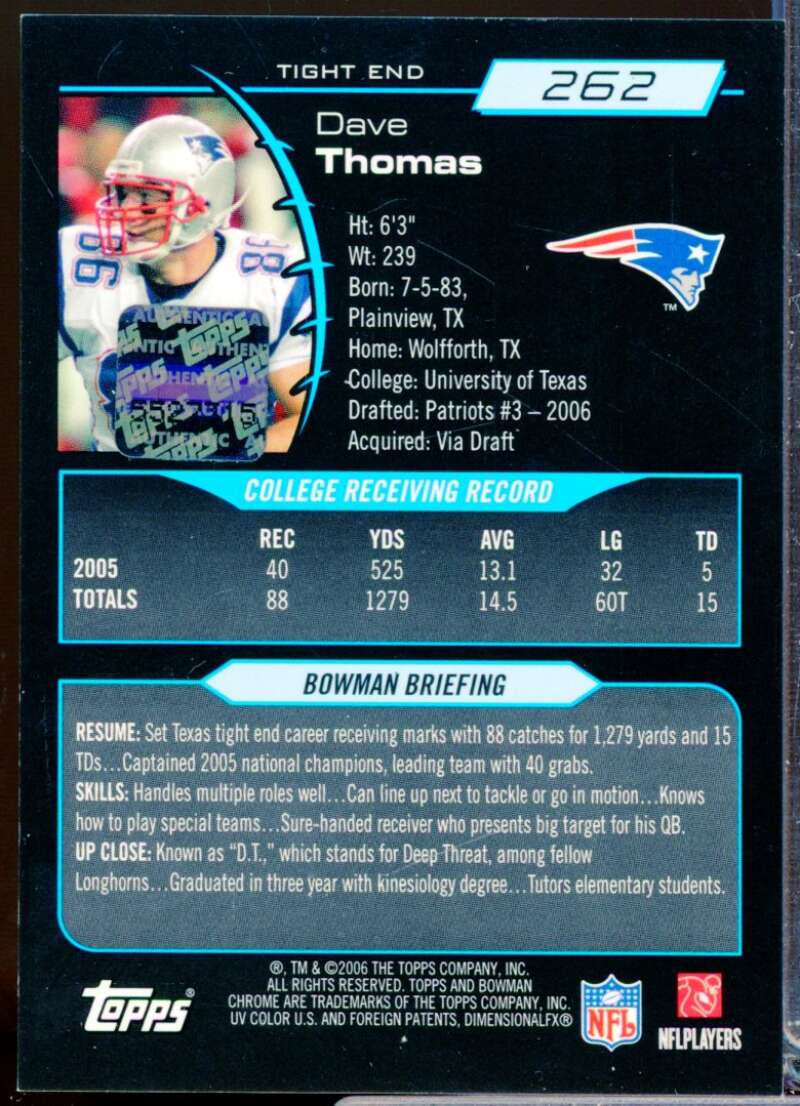 Dave Thomas Card 2006 Bowman Chrome Rookie Autographs #262  Image 2