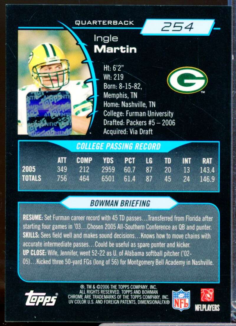 Ingle Martin Card 2006 Bowman Chrome Rookie Autographs #254  Image 2