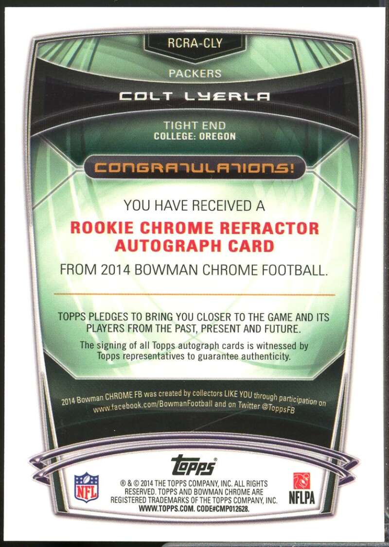 Colt Lyerla Card 2014 Bowman Chrome Rookie Autographs Blue Refractors #RCRACLY  Image 2