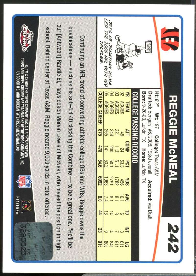 Reggie McNeal Card 2006 Topps Chrome Rookie Autographs #242  Image 2