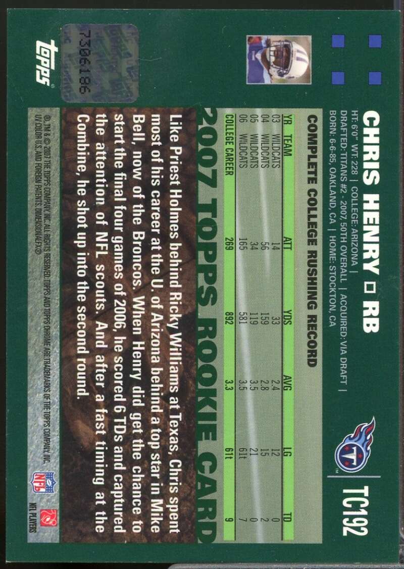 Chris Henry Card 2007 Topps Chrome Rookie Autographs #TC192  Image 2