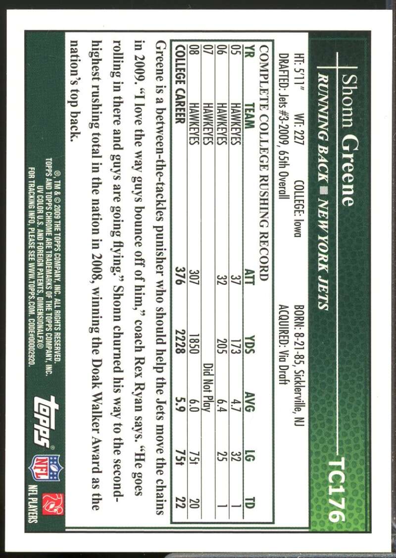 Shonn Greene Card 2009 Topps Chrome Rookie Autographs #TC176  Image 2