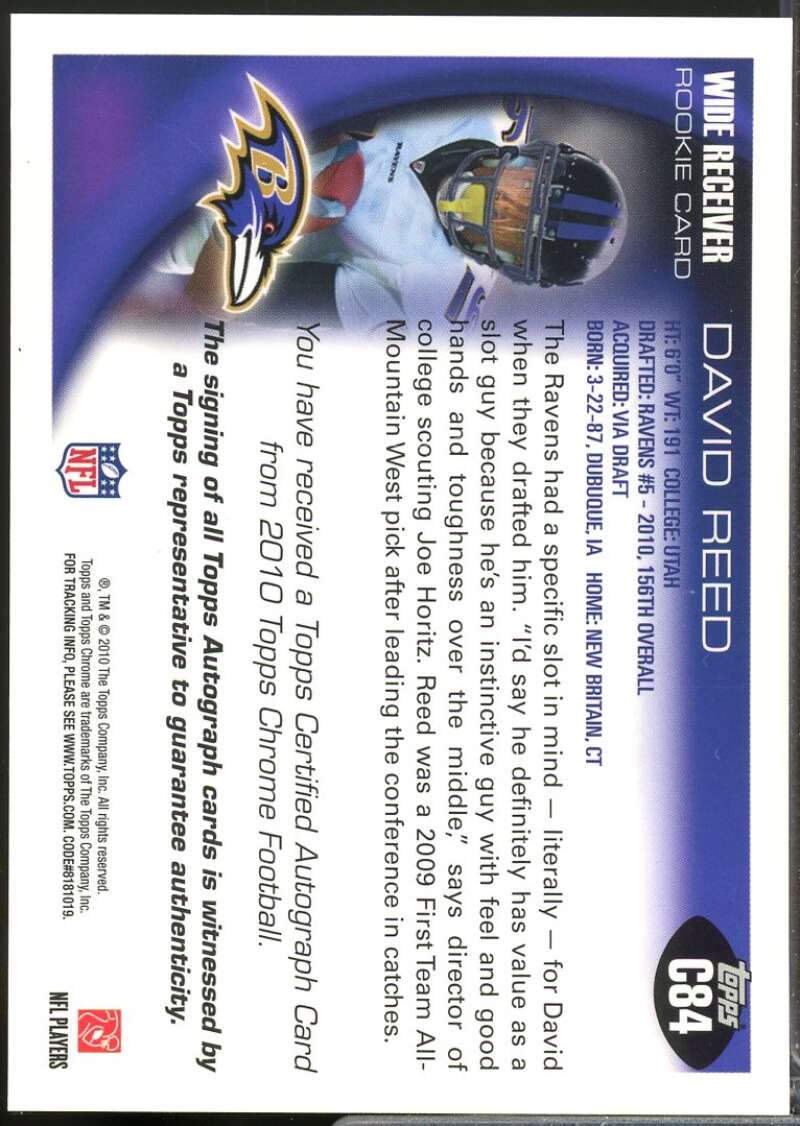 David Reed Card 2010 Topps Chrome Rookie Autographs #C84  Image 2