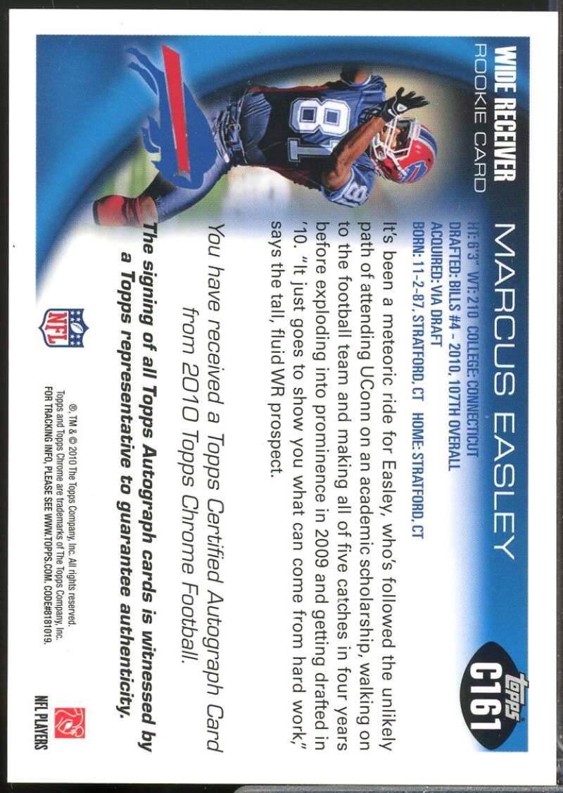 Marcus Easley Card 2010 Topps Chrome Rookie Autographs #C161  Image 2
