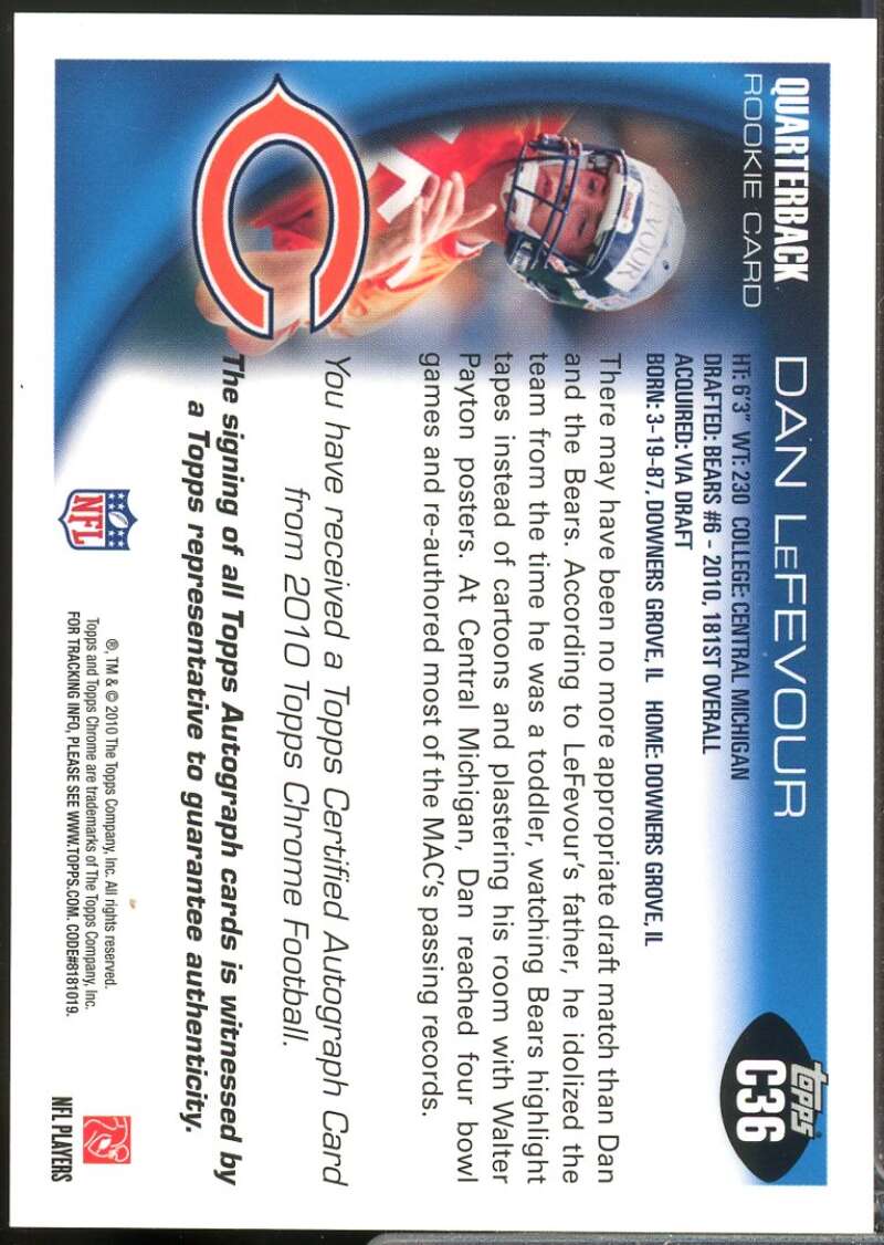 Dan LeFevour Card 2010 Topps Chrome Rookie Autographs #C36  Image 2