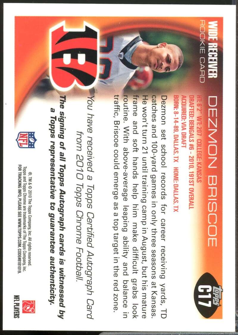 Dezmon Briscoe Card 2010 Topps Chrome Rookie Autographs #C17  Image 2