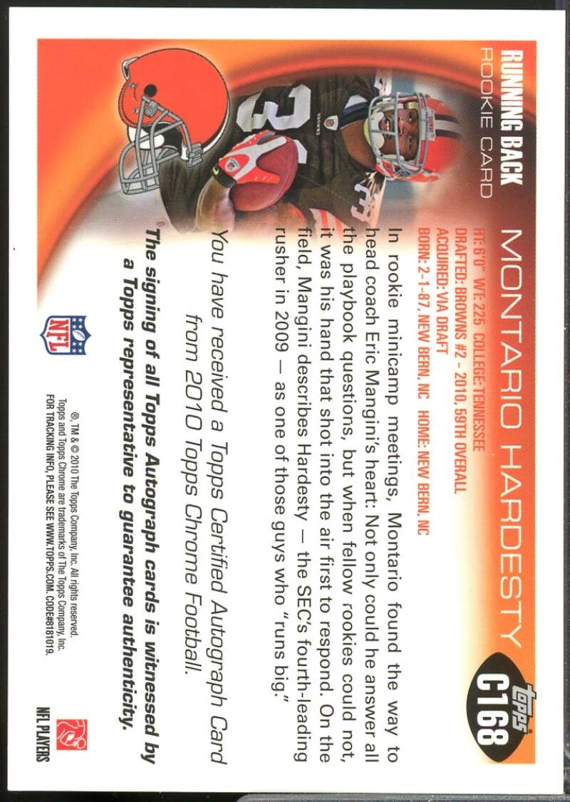 Montario Hardesty Card 2010 Topps Chrome Rookie Autographs #C168  Image 2