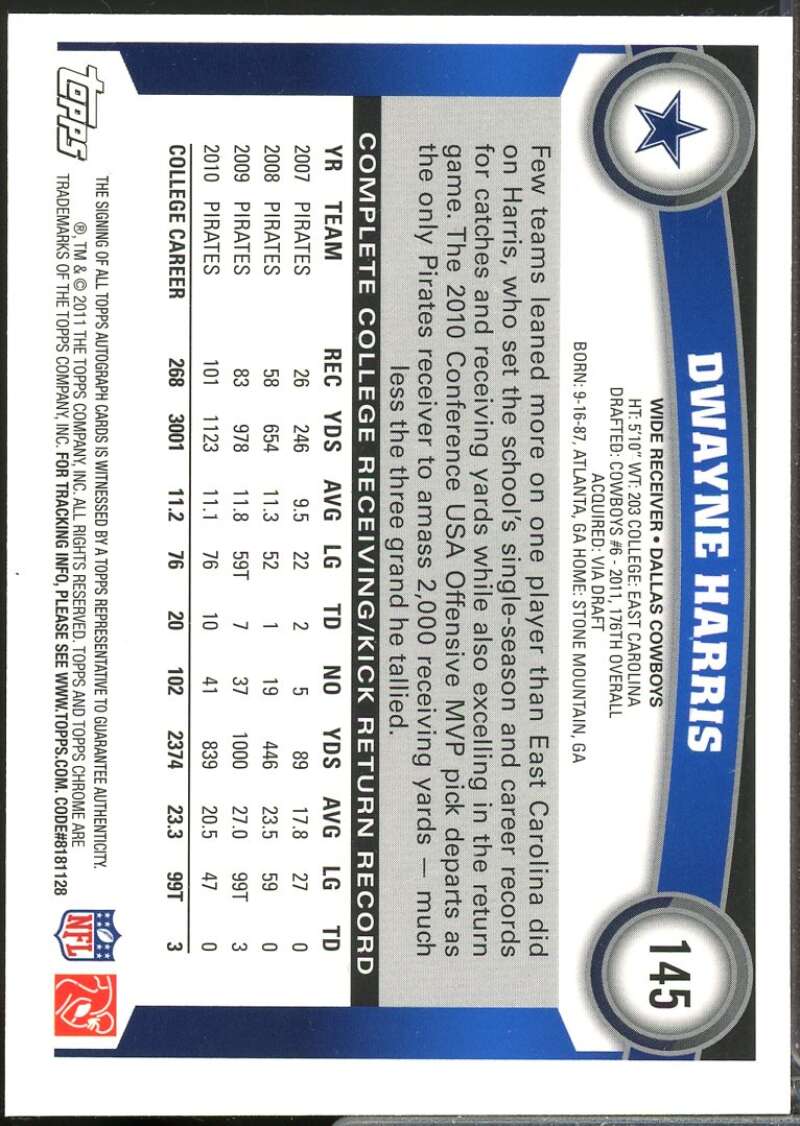 Dwayne Harris Card 2011 Topps Chrome Rookie Autographs #145  Image 2