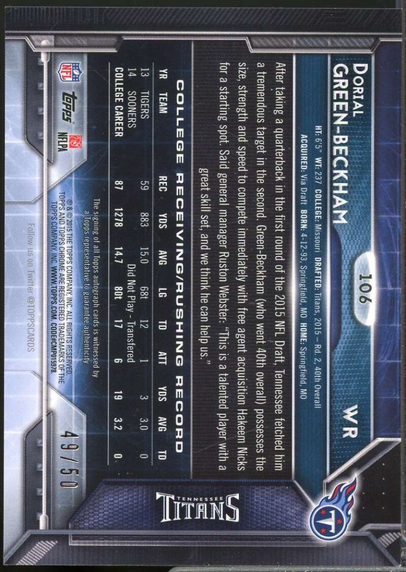 Dorial Green-Beckham 2015 Topps Chrome Rookie Autographs Blue Refractors #106  Image 2