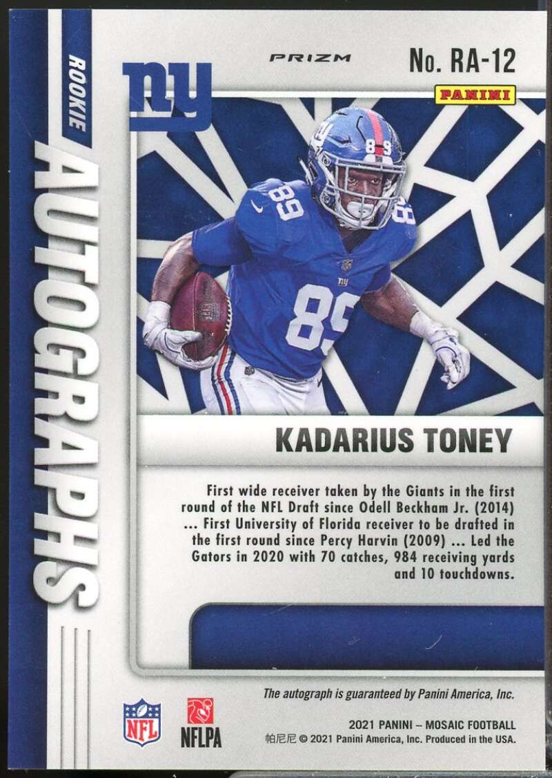 Kadarius Toney Card 2021 Panini Mosaic Rookie Autographs Mosaic #12  Image 2