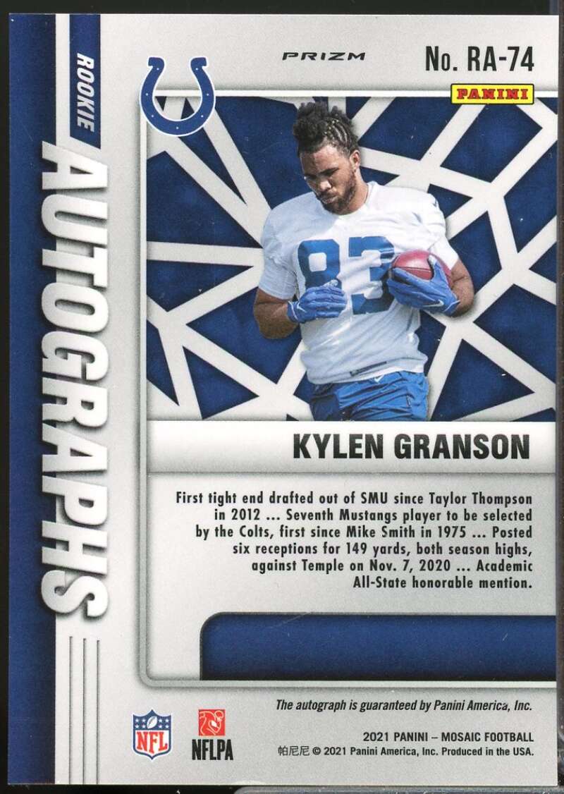 Kylen Granson Card 2021 Panini Mosaic Rookie Autographs Mosaic #74  Image 2