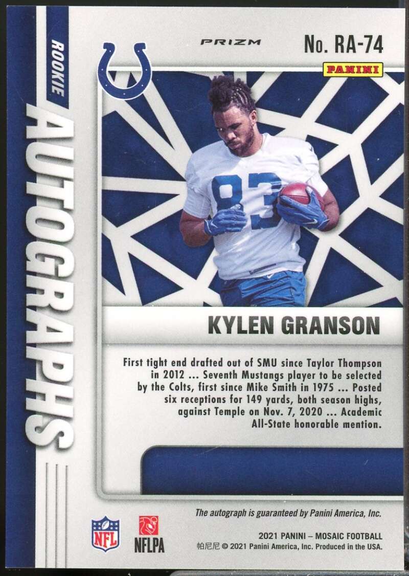 Kylen Granson Card 2021 Panini Mosaic Rookie Autographs Mosaic #74  Image 2