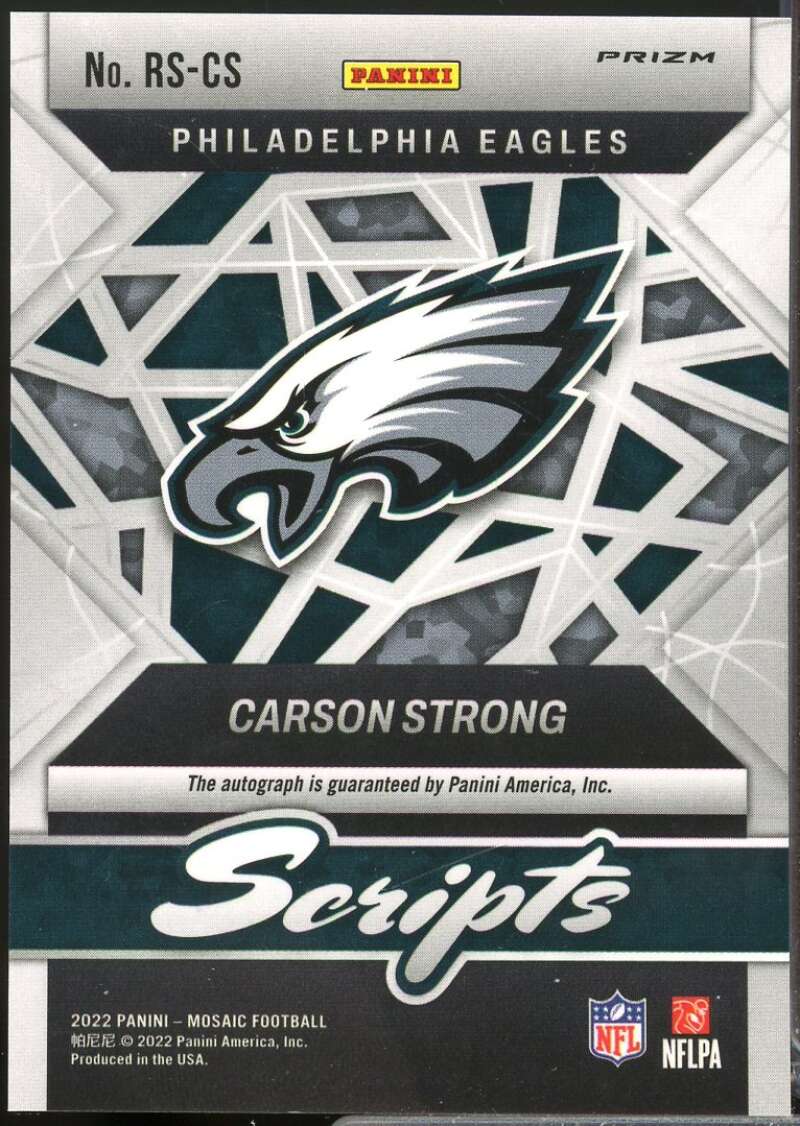 Carson Strong Card 2022 Panini Mosaic Rookie Scripts Autograph #6  Image 2