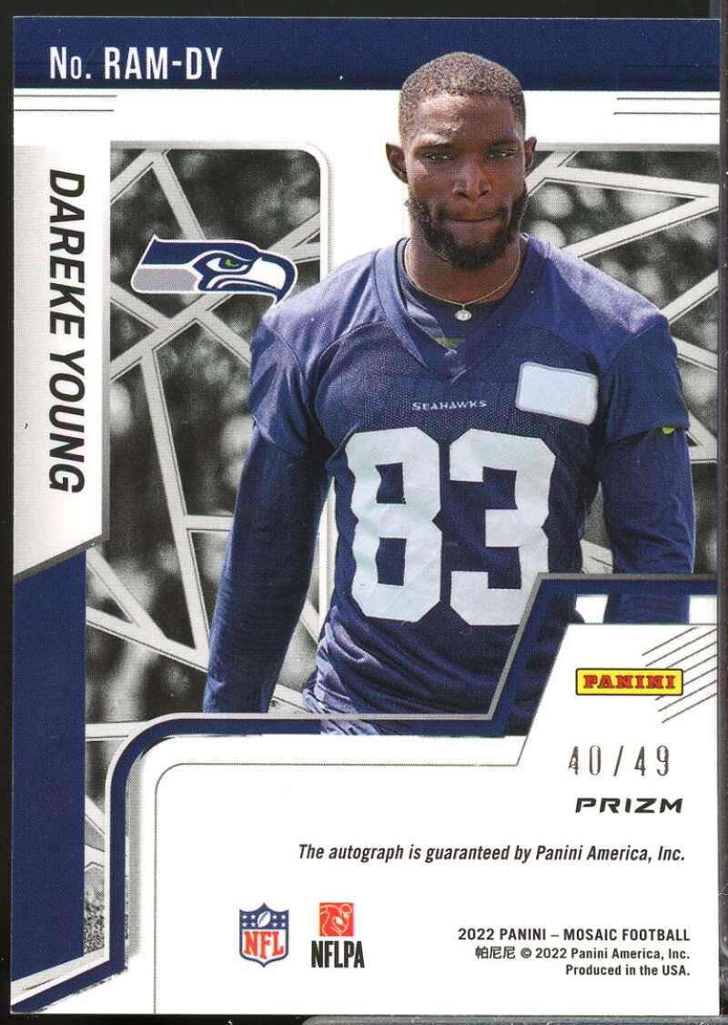 Dareke Young Card 2022 Panini Mosaic Rookie Autographs Mosaic Purple #49  Image 2