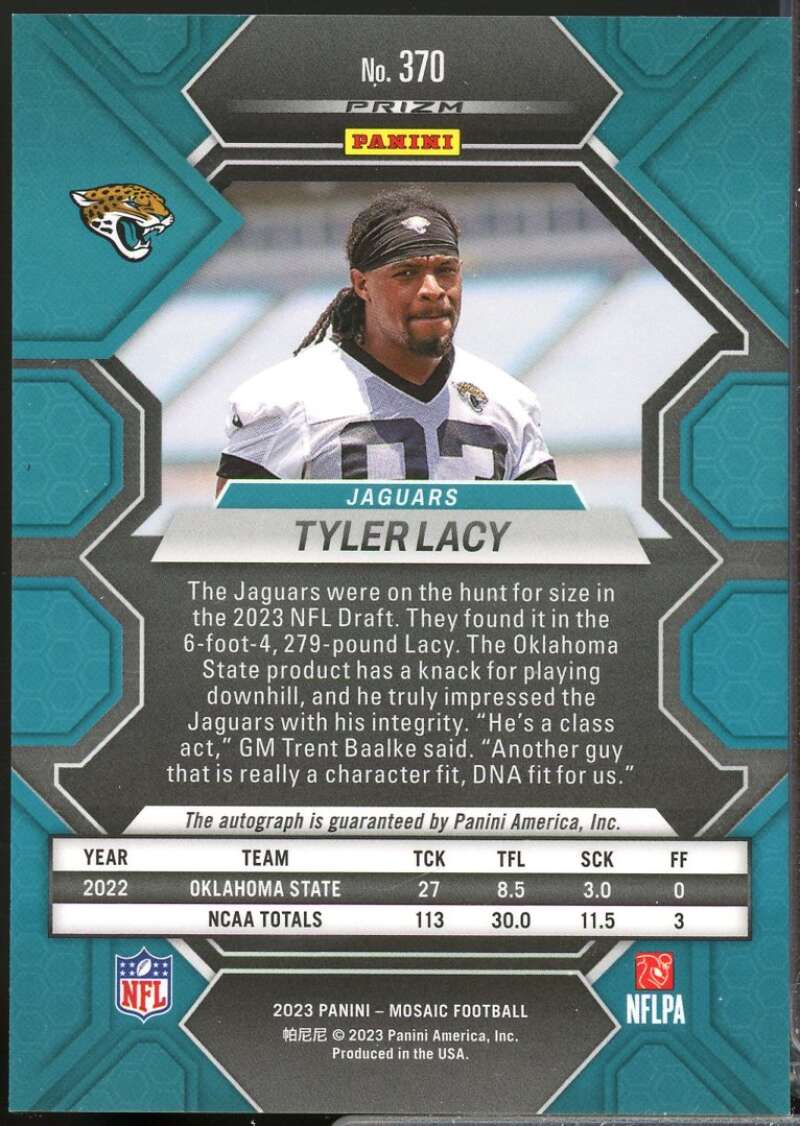 Tyler Lacy Card 2023 Panini Mosaic Rookie Autographs Mosaic #370  Image 2