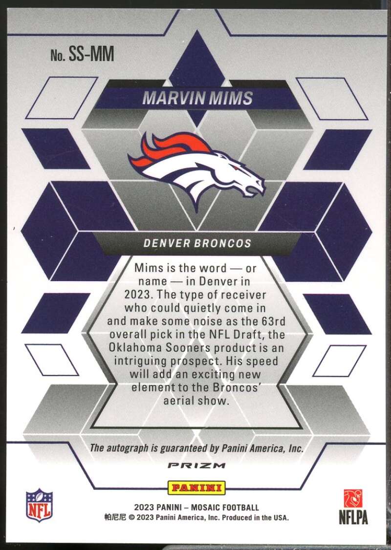 Marvin Mims Card 2023 Panini Mosaic Showtime Signatures Autograph #8  Image 2