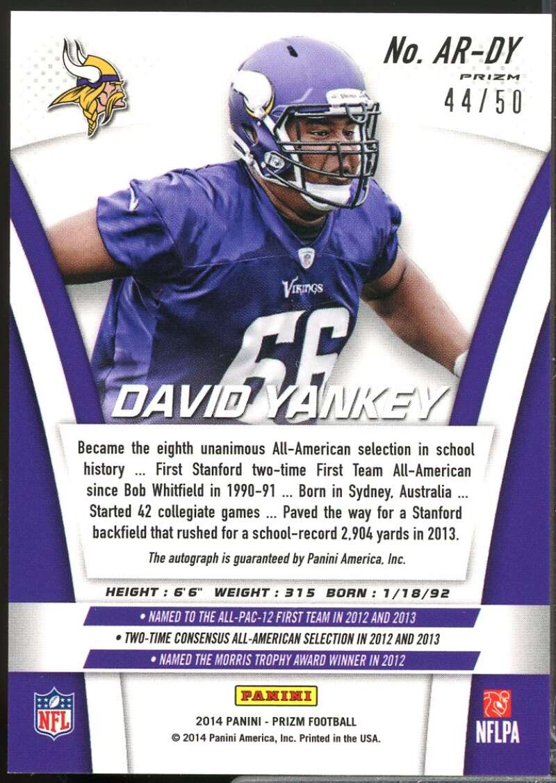 David Yankey /50 2014 Panini Prizm Rookie Autographs Prizms Team Logo #ARDY  Image 2