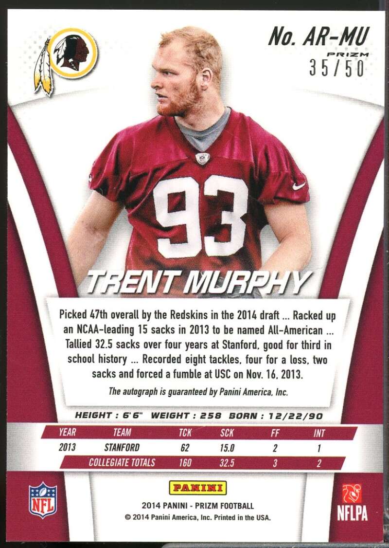 Trent Murphy /50 2014 Panini Prizm Rookie Autographs Prizms Team Logo #ARTM  Image 2