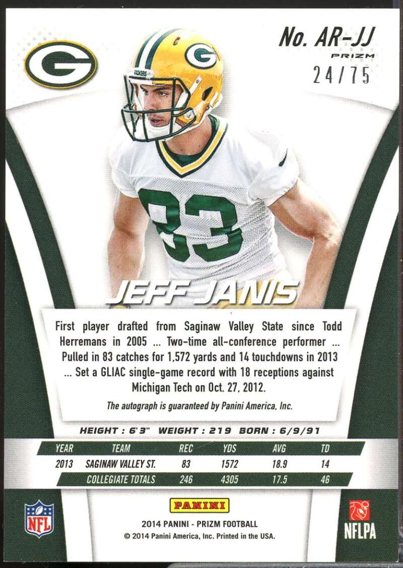 Jeff Janis /75 Card 2014 Panini Prizm Rookie Autographs Prizms NFL Shield #ARJJ  Image 2