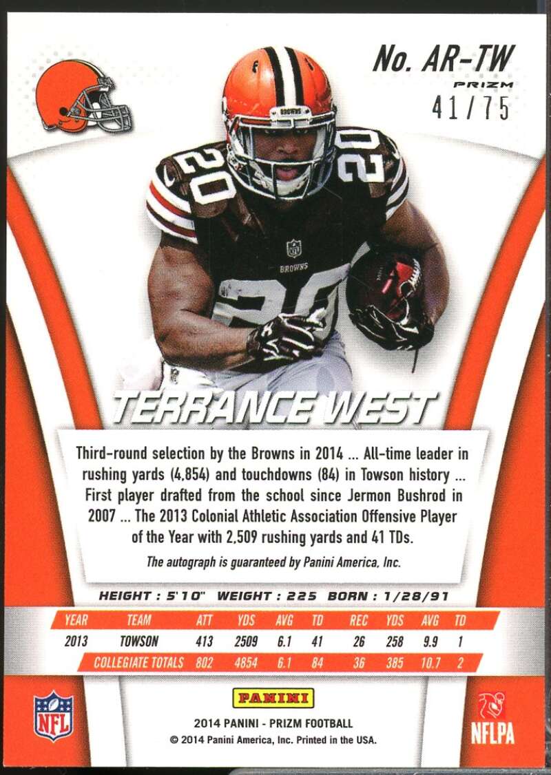 Terrance West /75 2014 Panini Prizm Rookie Autographs Prizms Red Power #ARTW  Image 2
