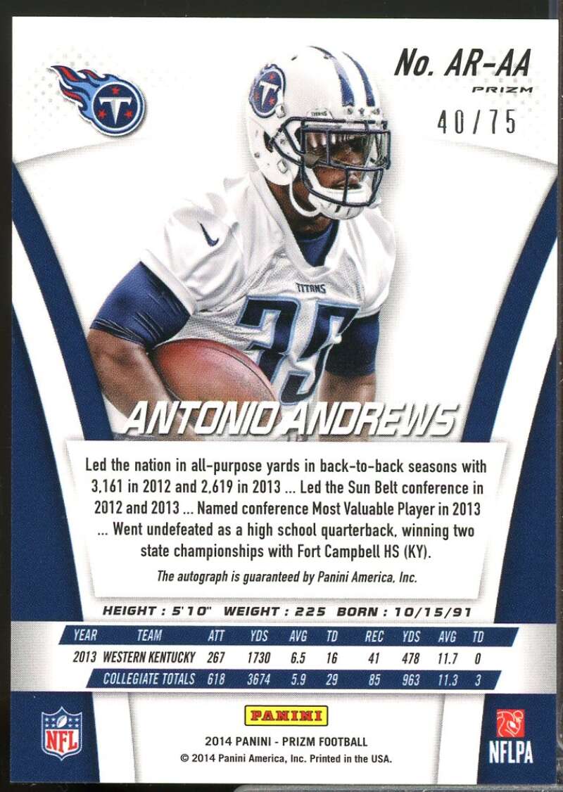 Antonio Andrews /75 2014 Panini Prizm Rookie Autographs Light Blue Wave #ARAA  Image 2