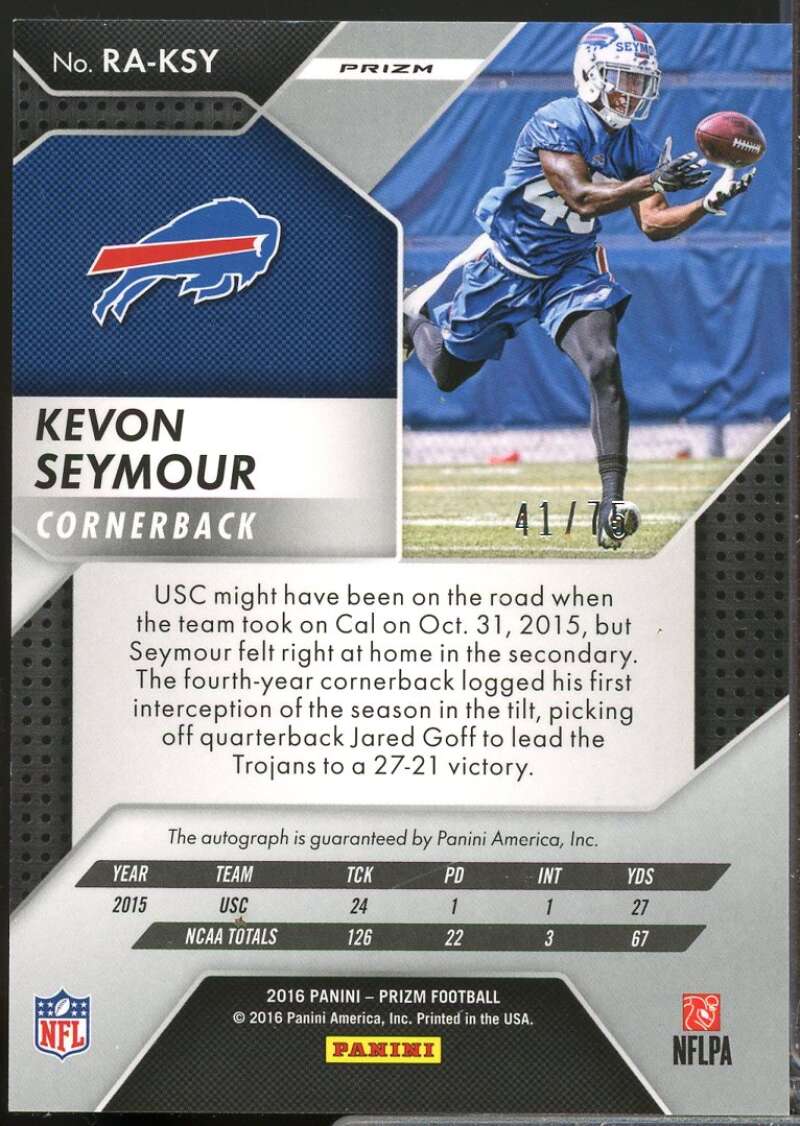 Kevon Seymour Card 2016 Panini Prizm Rookie Autographs Prizms Red Crystals #42  Image 2