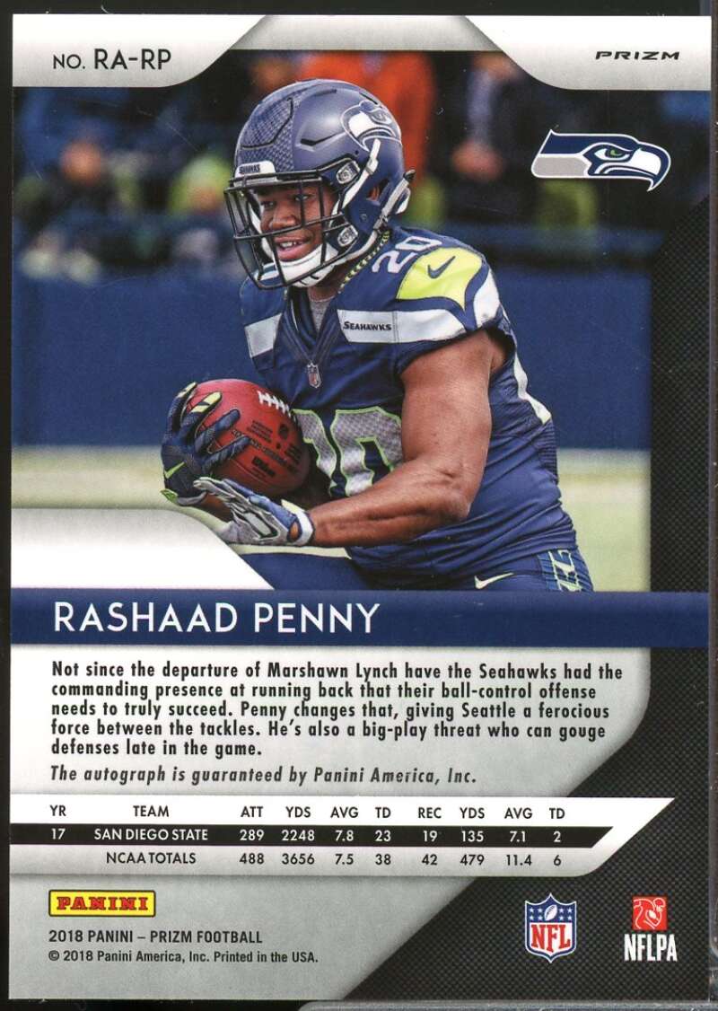 Rashaad Penny Card 2018 Panini Prizm Rookie Autographs Prizms #10  Image 2