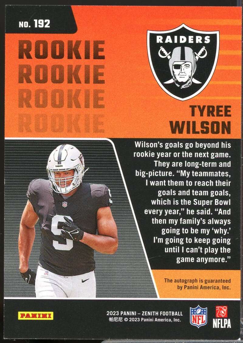 Tyree Wilson Card 2023 Zenith Rookies Autographs Red Zone #192  Image 2