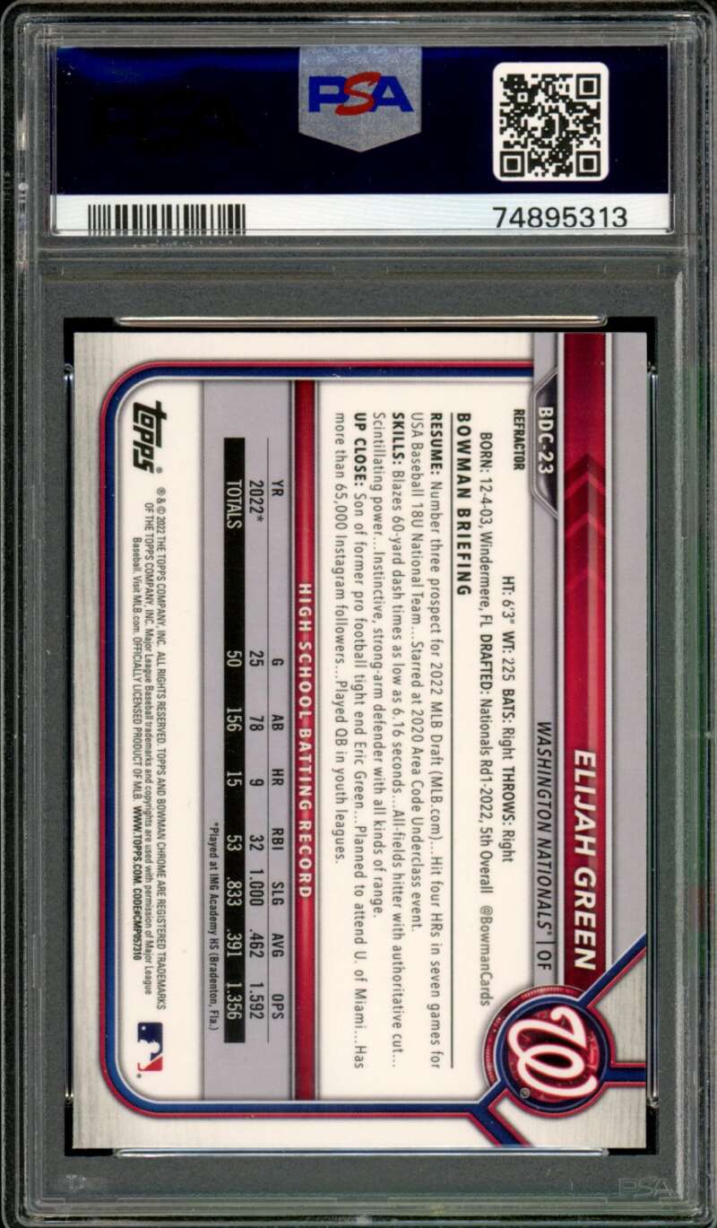 Elijah Green Rookie Card 2022 Bowman Draft #BDC23 PSA 10 Image 2