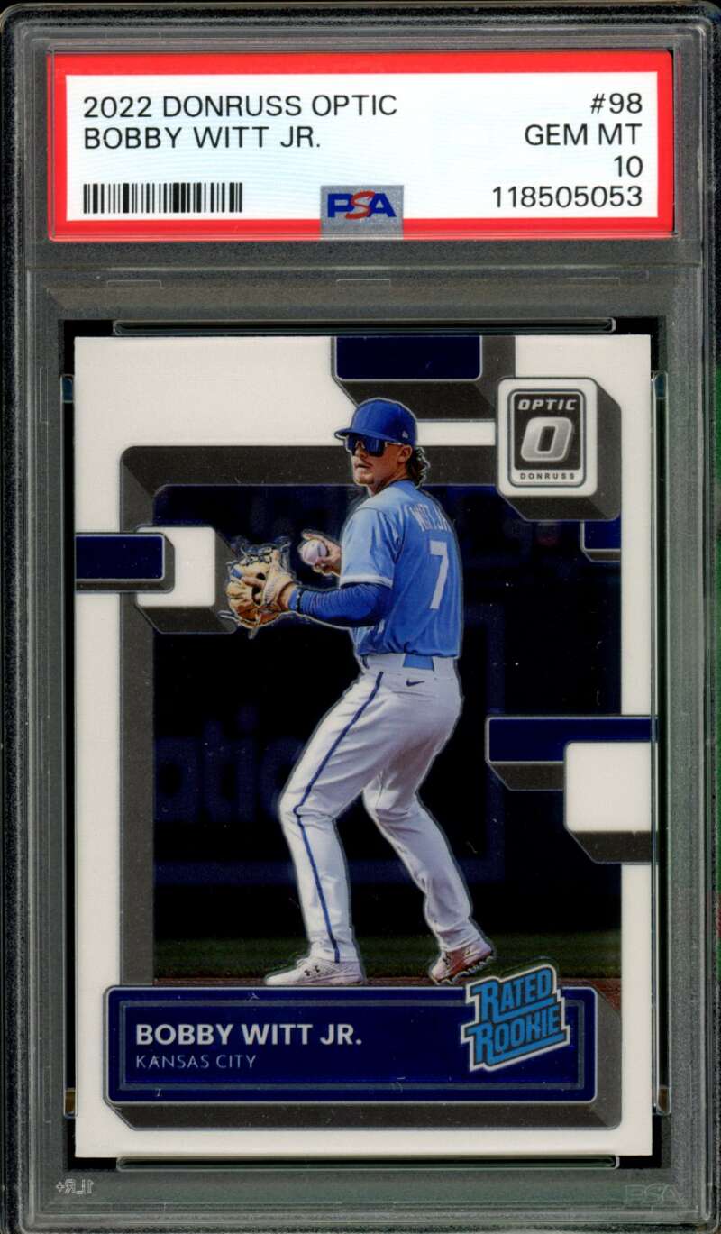 Bobby Witt Jr. Rookie Card 2022 Donruss Optic #98 PSA 10 Image 1