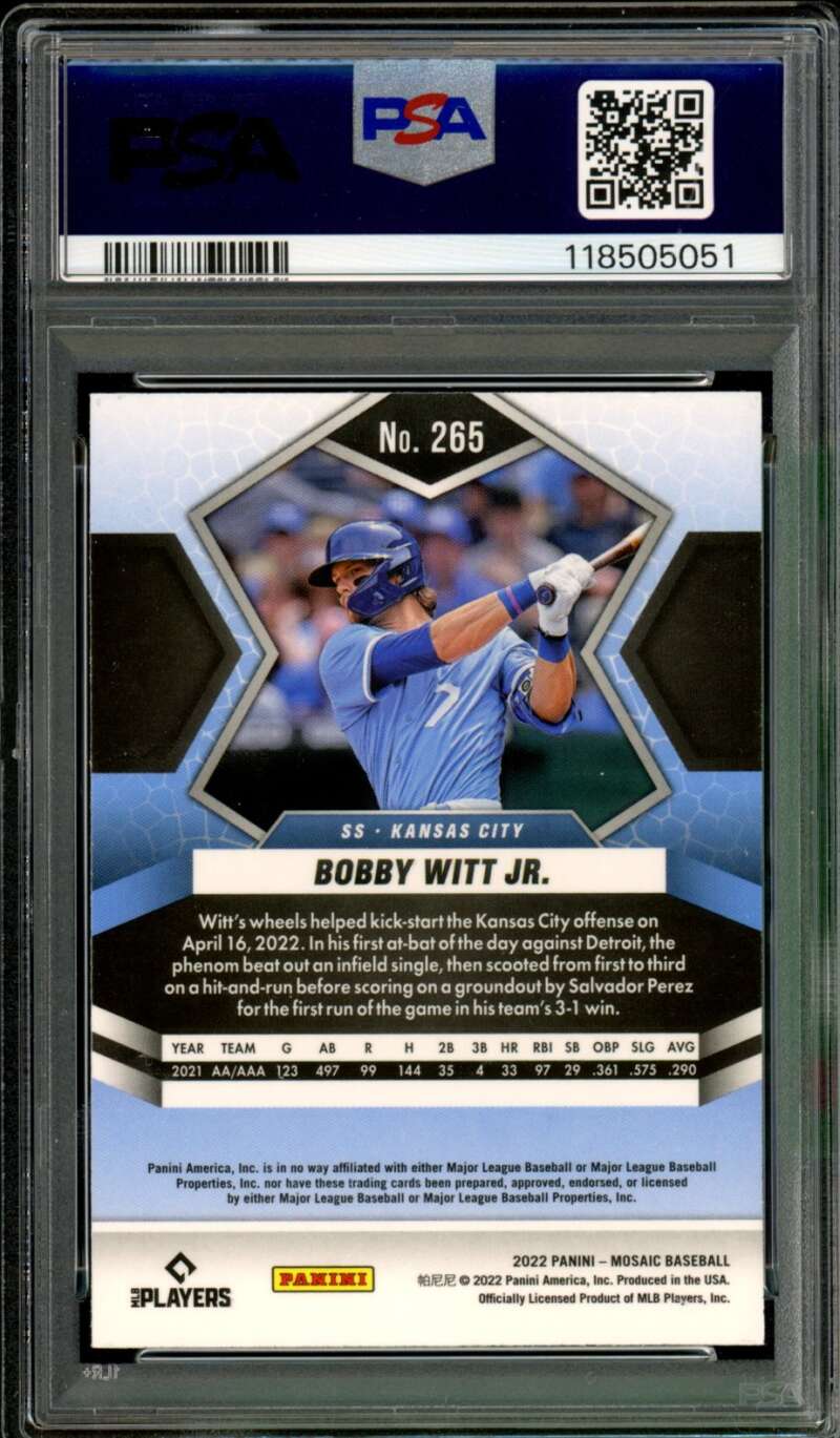 Bobby Witt Jr. Rookie Card 2022 Mosaic #265 PSA 10 Image 2