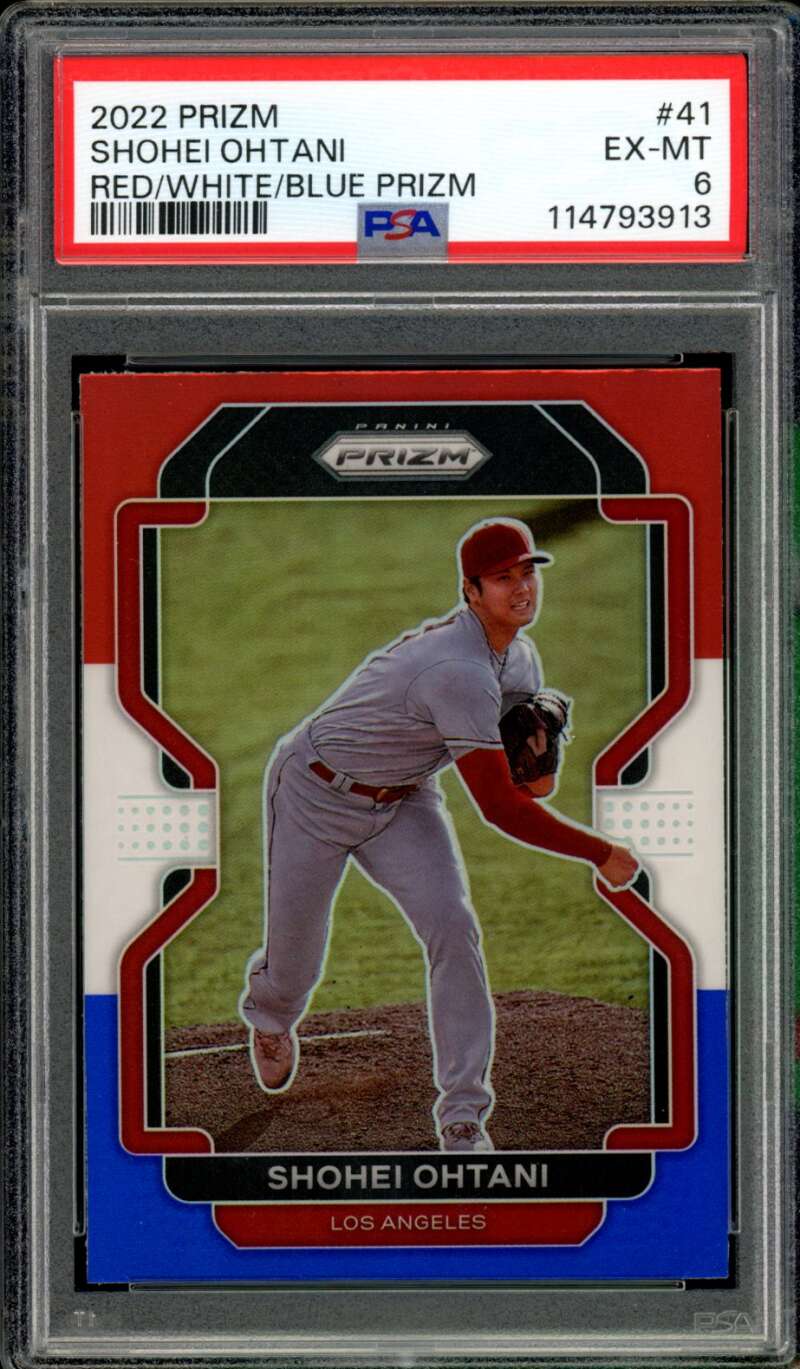 Shohei Ohtani Card 2022 Prizm Red White Blue #41 PSA 6 Image 1