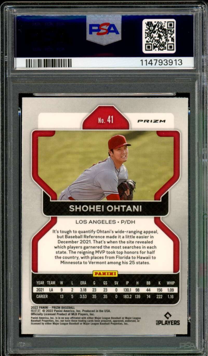 Shohei Ohtani Card 2022 Prizm Red White Blue #41 PSA 6 Image 2