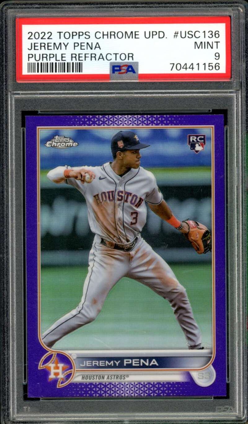 Jeremy Pena Rookie Card 2022 Topps Chrome Update Purple Refractor #USC136 PSA 9 Image 1