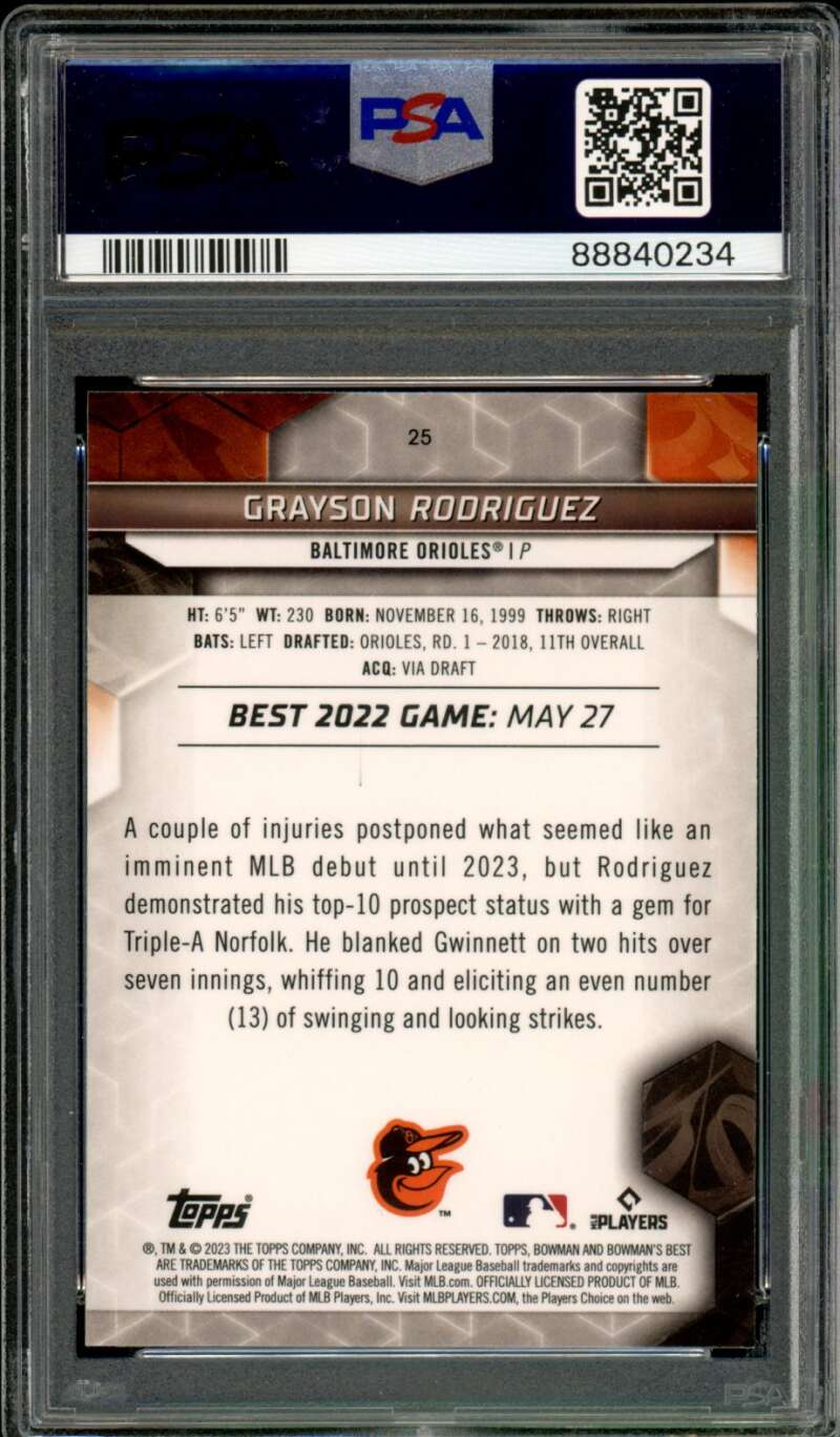 Grayson Rodriguez Rookie Card 2023 Bowman's Best #25 PSA 9 Image 2