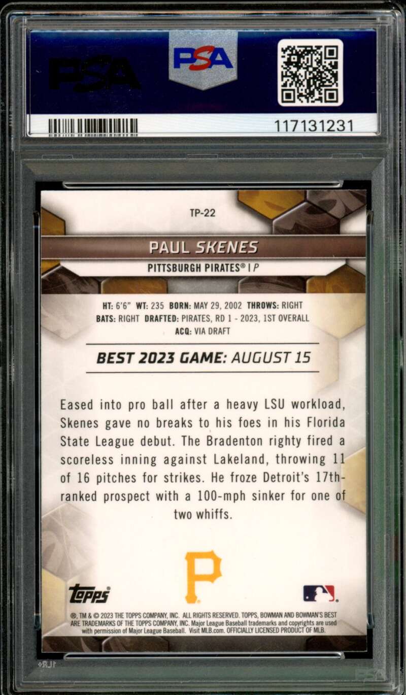 Paul Skenes Rookie Card 2023 Bowman's Best Top Prospects #TP22 PSA 9 Image 2