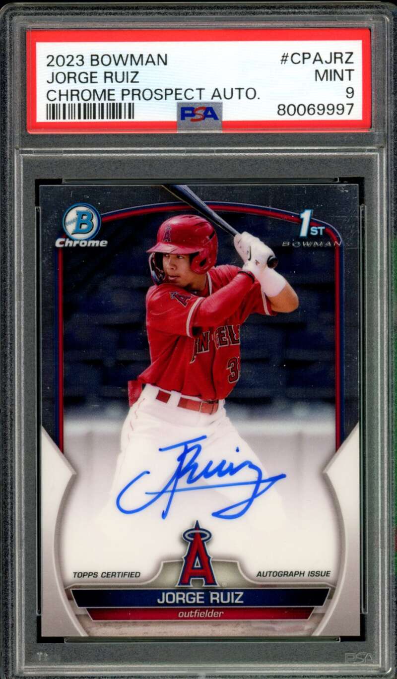 Jorge Ruiz Rookie Card 2023 Bowman Chrome Prospect Auto #CPAJRZ PSA 9 Image 1