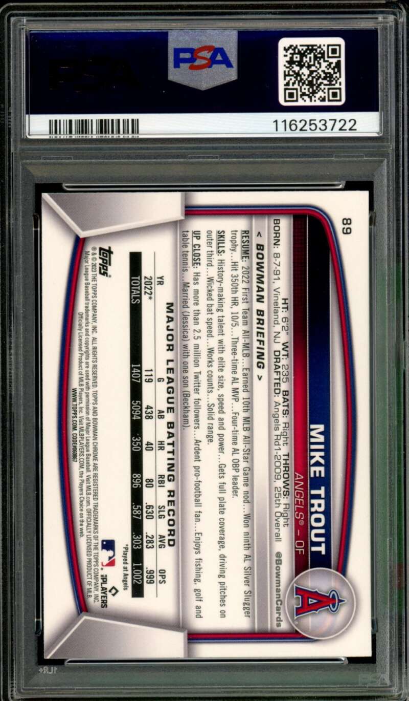Mike Trout Card 2023 Bowman Mega Box #89 PSA 10 Image 2