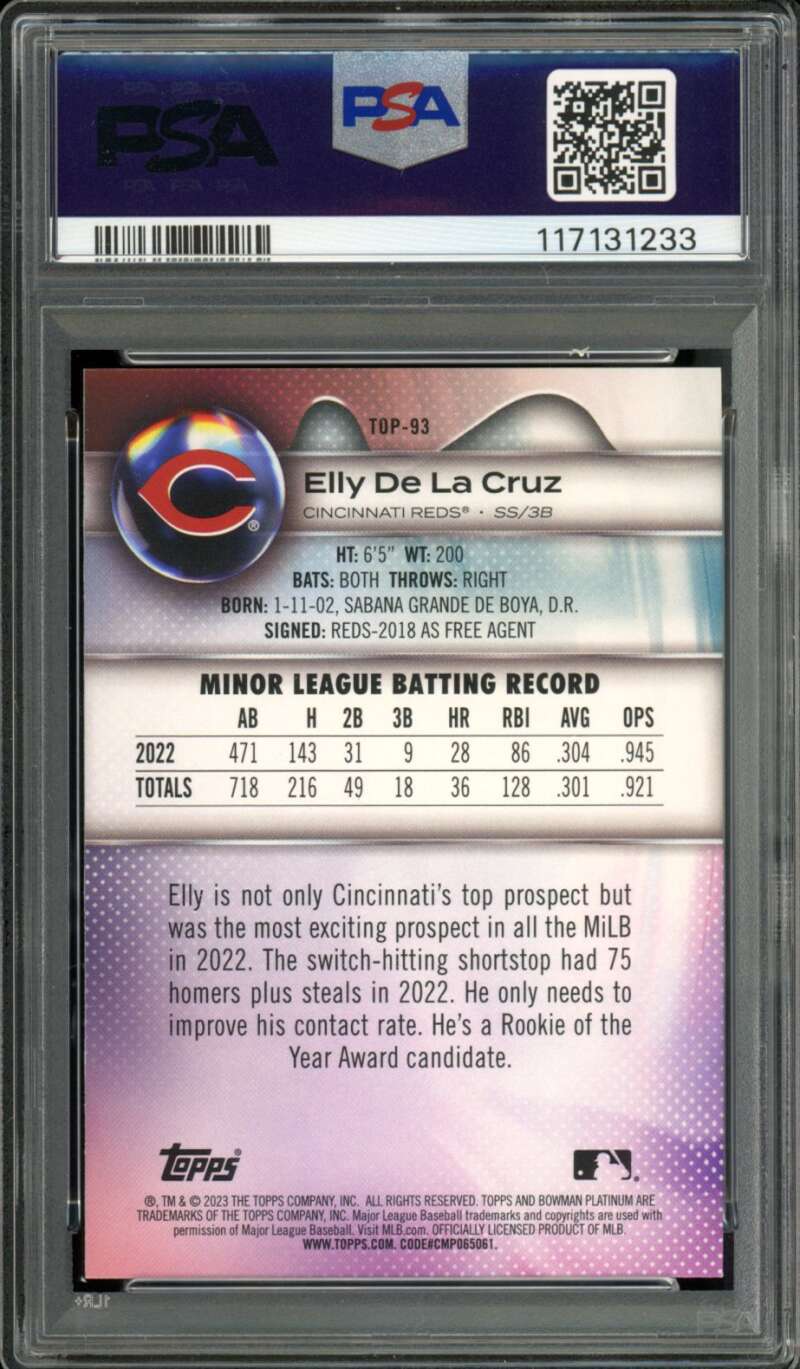 Elly De La Cruz Rookie Card 2023 Bowman Platinum Top Prospects Ice #TOP93 PSA 10 Image 2