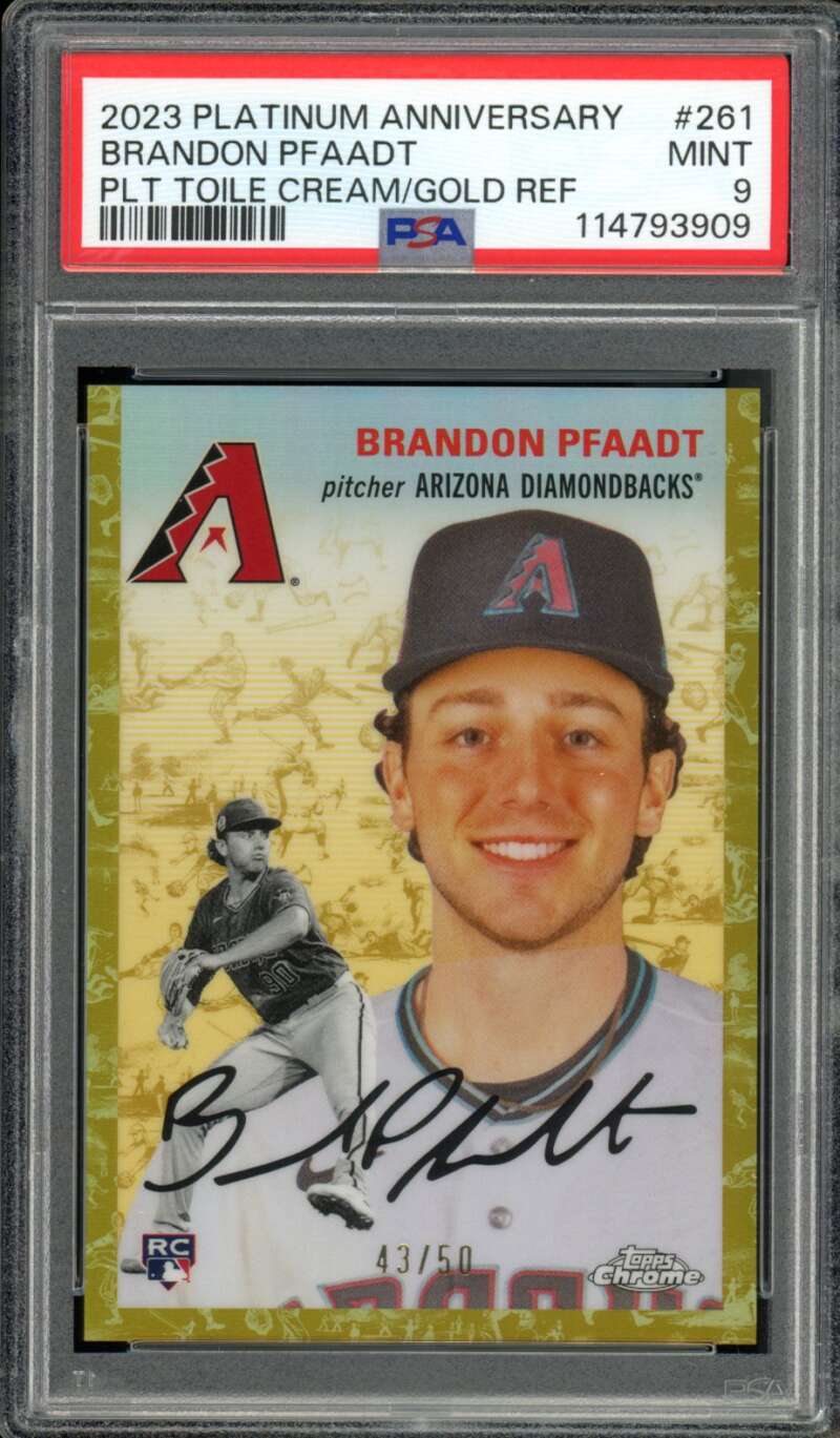 Brandon Pfaadt Rookie 2023 Platinum Anniversary PLT Toile Cream/Gold #261 PSA 9 Image 1