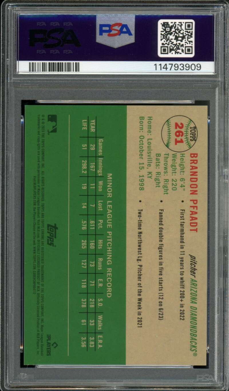 Brandon Pfaadt Rookie 2023 Platinum Anniversary PLT Toile Cream/Gold #261 PSA 9 Image 2