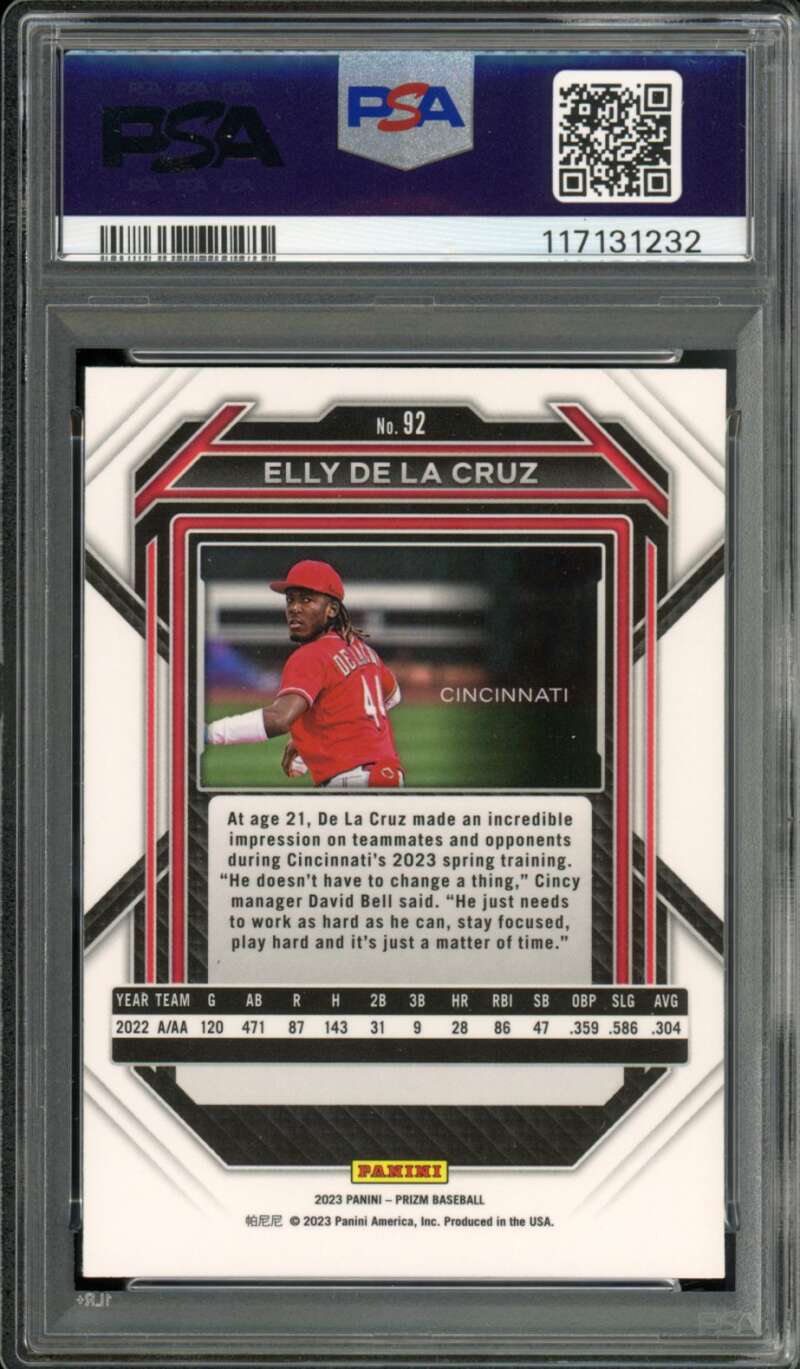 Elly De La Cruz Rookie Card 2023 Prizm #92 PSA 9 Image 2