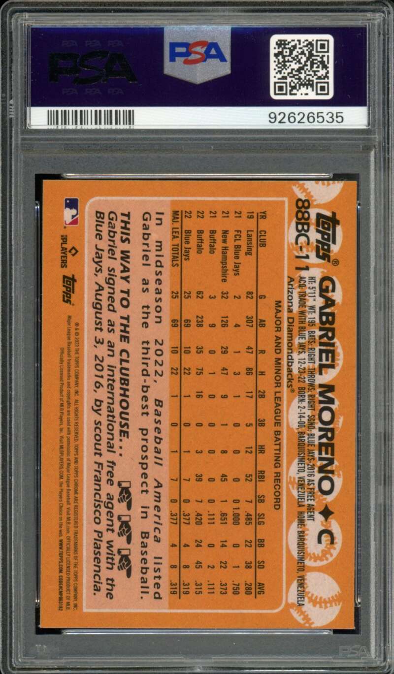 Gabriel Moreno Rookie Card 2023 Topps Chrome 1988 Topps #88Bc11 PSA 9 Image 2