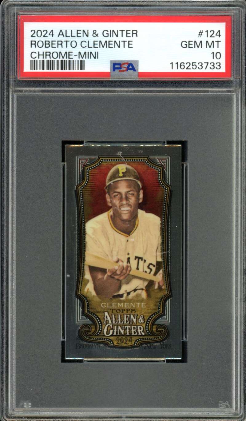 Roberto Clemente Card 2024 Allen Ginter Chrome Mini (pop 3) #124 PSA 10 Image 1