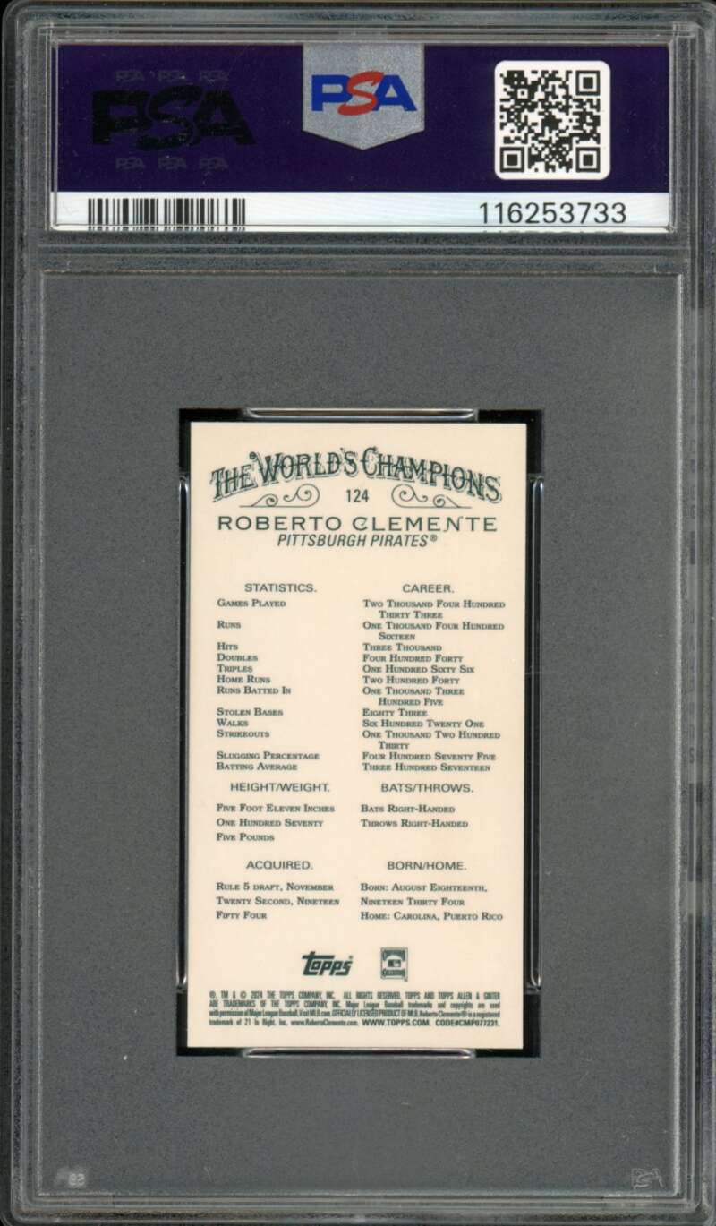Roberto Clemente Card 2024 Allen Ginter Chrome Mini (pop 3) #124 PSA 10 Image 2