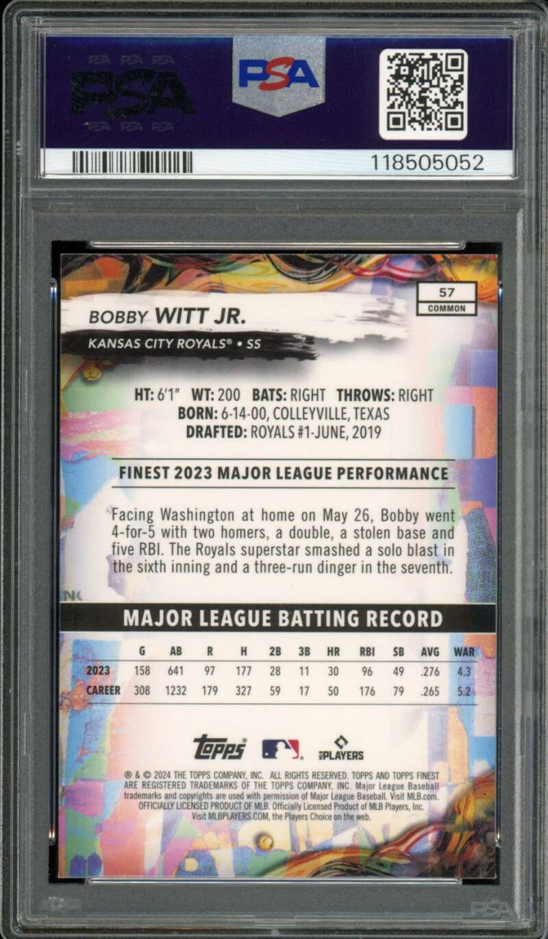 Bobby Witt Jr. Rookie Card 2024 Finest (pop 6) #57 PSA 10 Image 2