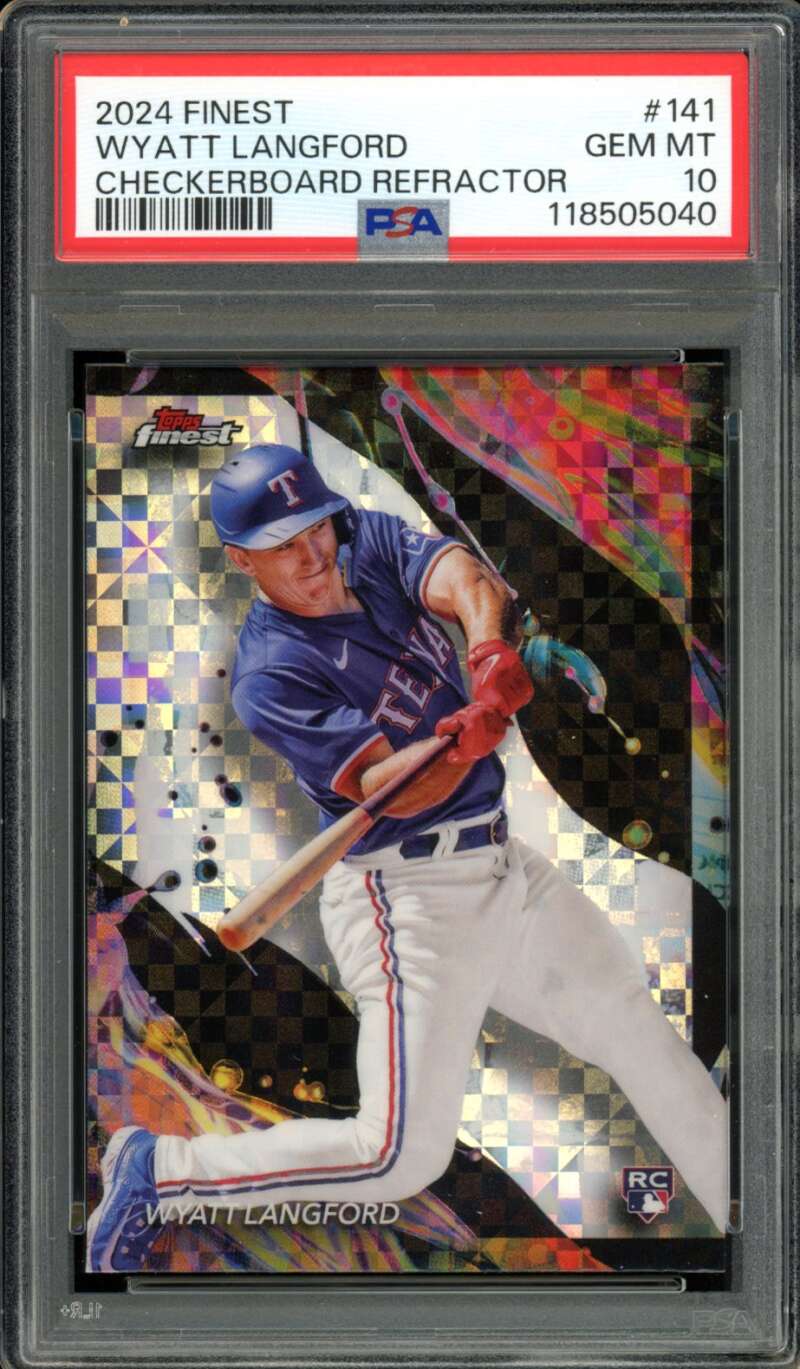 Wyatt Langford Rookie Card 2024 Finest Checkerboard Refractor #141 PSA 10 Image 1