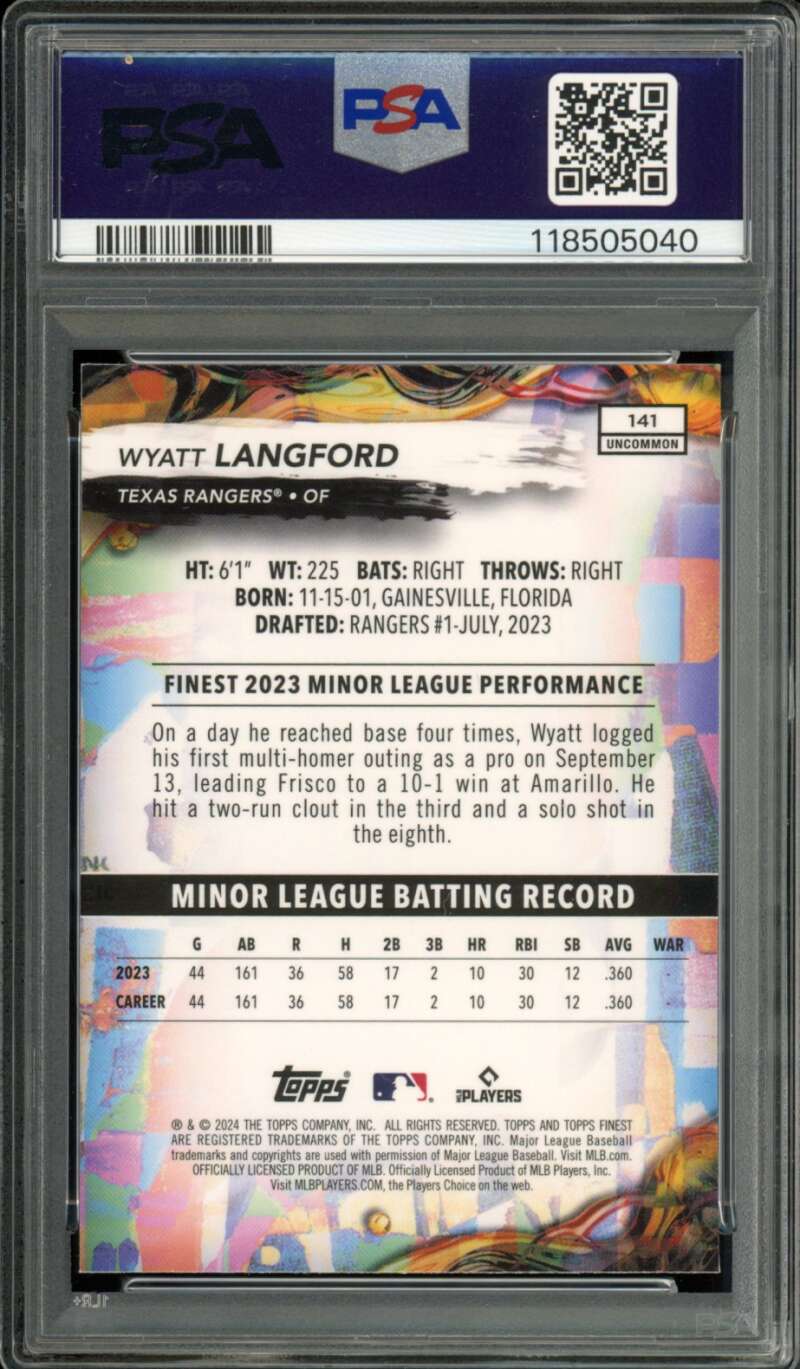 Wyatt Langford Rookie Card 2024 Finest Checkerboard Refractor #141 PSA 10 Image 2