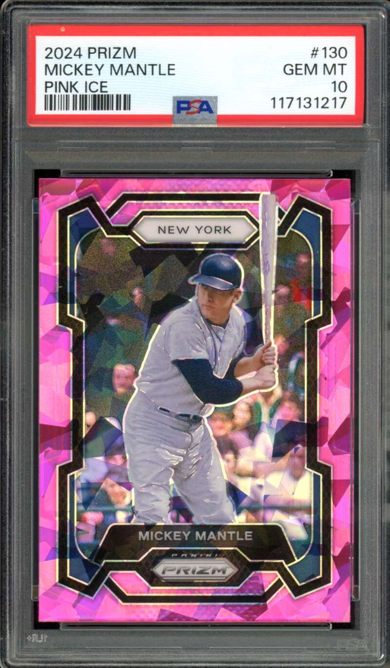 Mickey Mantle Card 2024 Prizm Pink Ice (pop 5) #130 PSA 10 Image 1